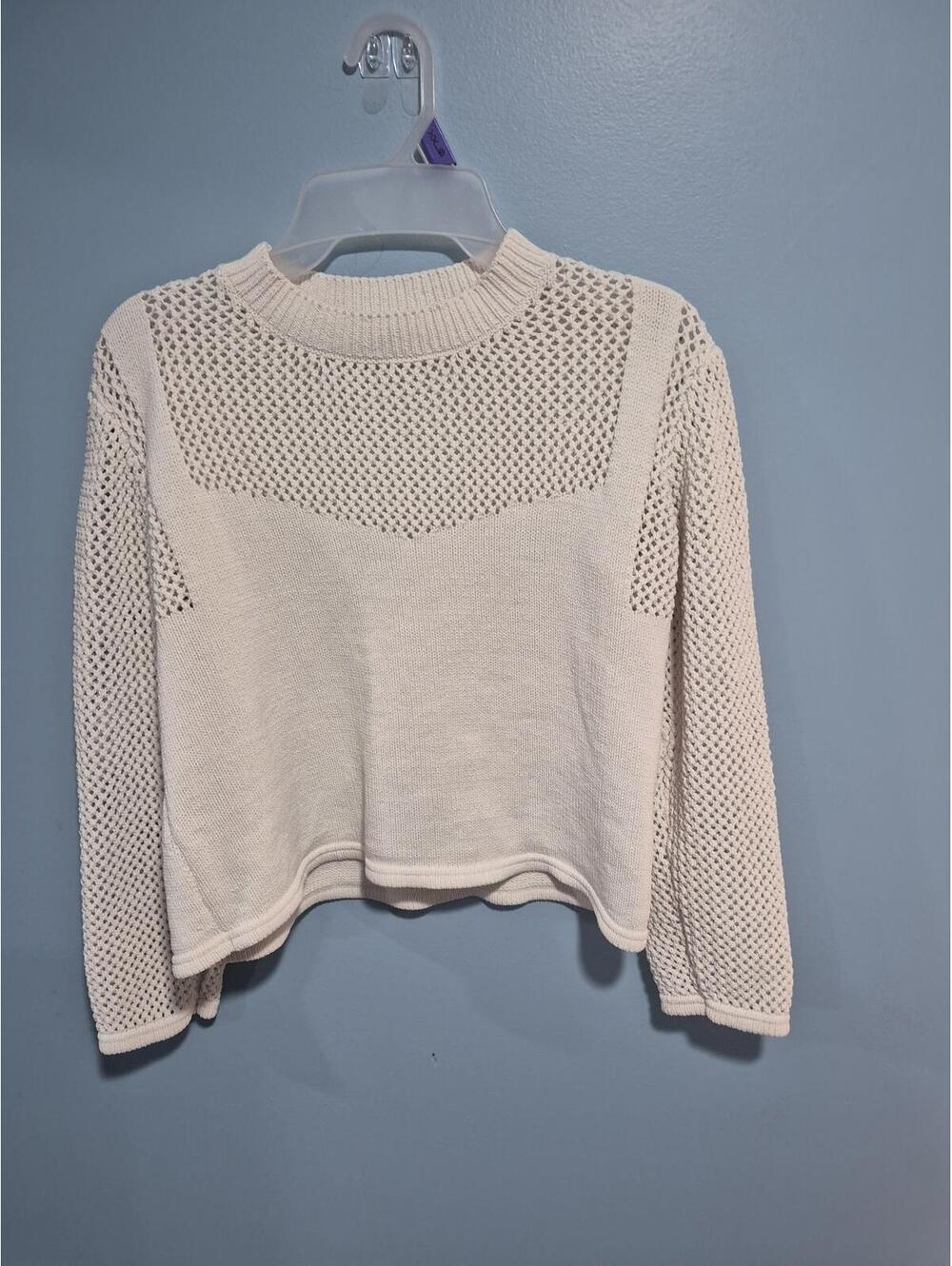 Zara Cream Knit Sweater with Mesh Detail Size Medium